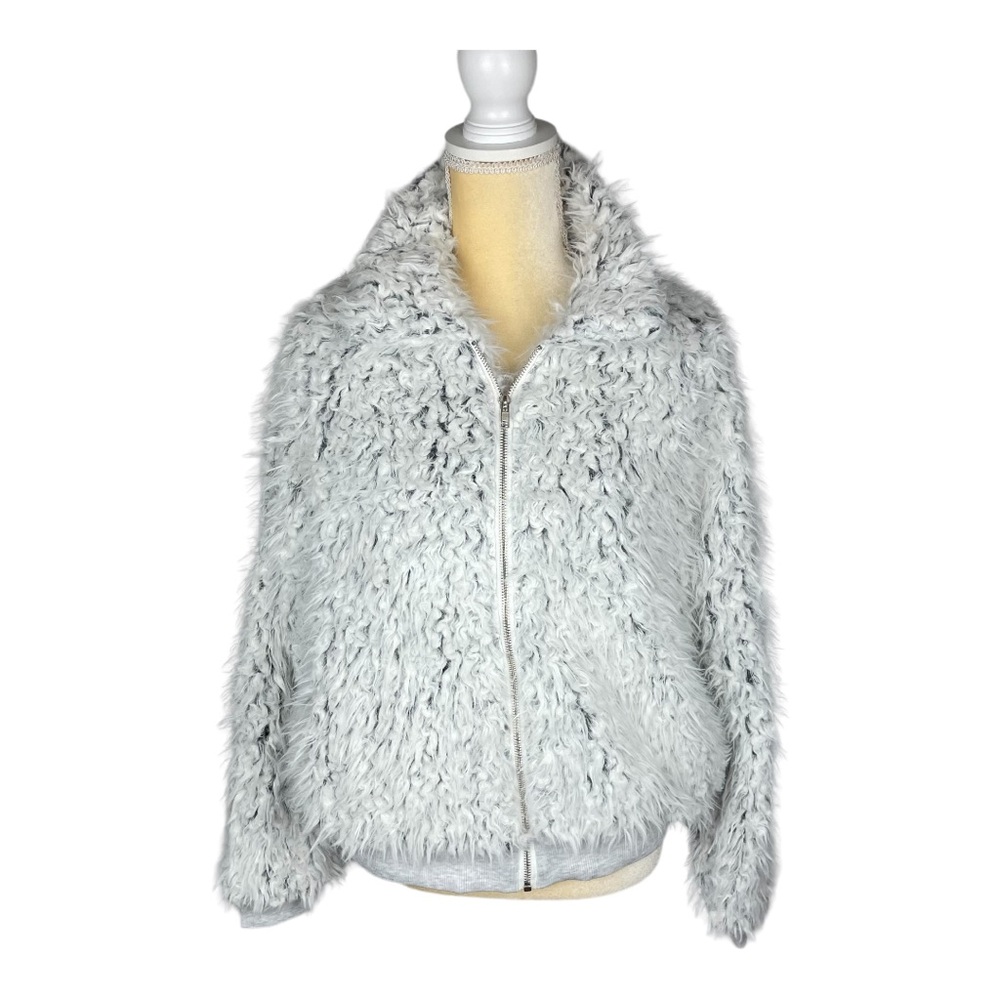 Vici White Gray Fuzzy Jacket Coat Zip Front Size‎ Large